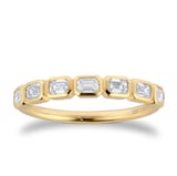 Mappin & Webb 18ct Yellow Gold 0.63cttw Emerald Cut 7 Stone Basel Set Eternity Ring