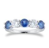 Mappin & Webb Platinum Five Stone Sapphire & 1.50cttw Diamond Ring - Ring Size J