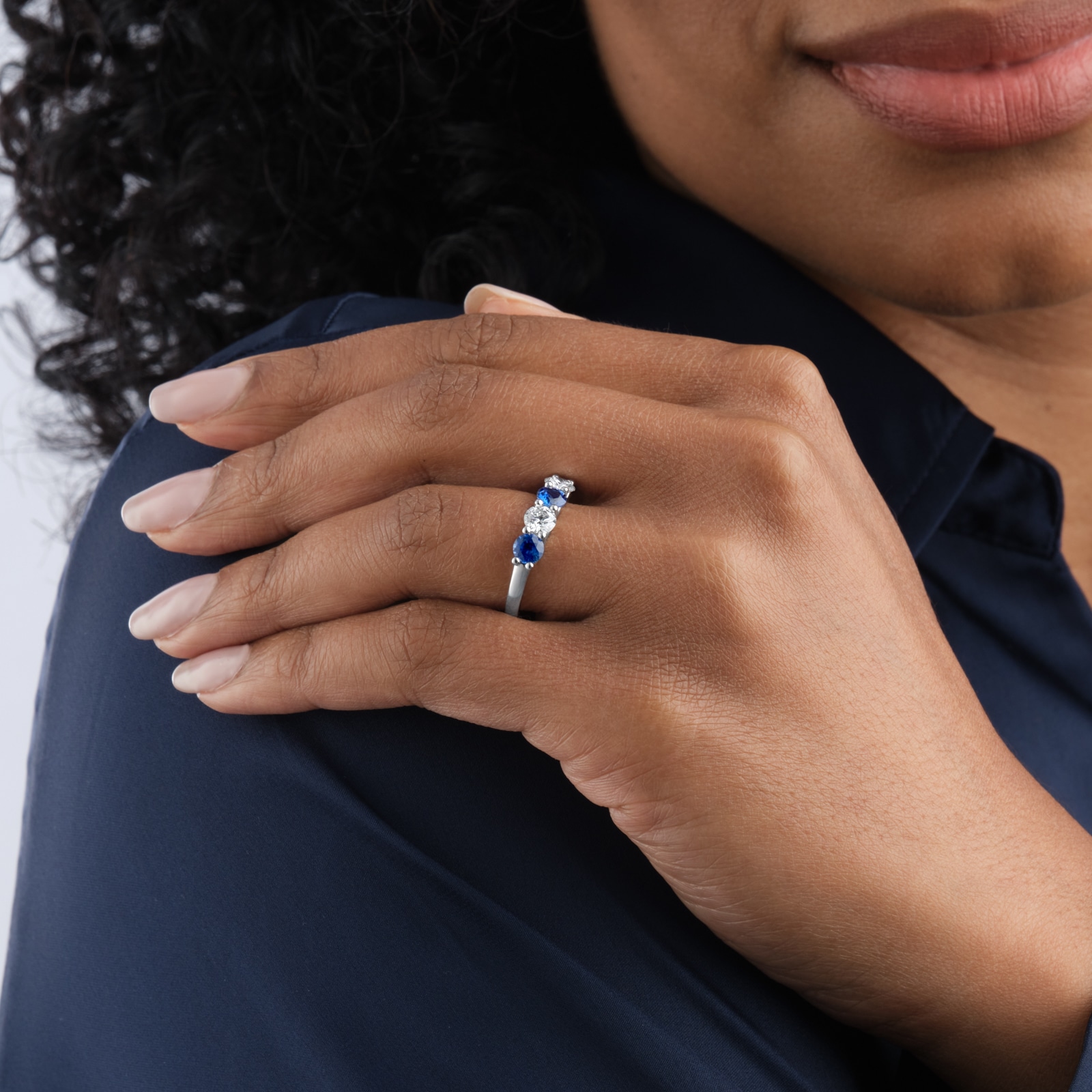 Mappin & Webb Platinum Five Stone Sapphire & 1.50cttw Diamond Ring