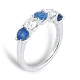 Mappin & Webb Platinum Five Stone Sapphire & 1.50cttw Diamond Ring - Ring Size J
