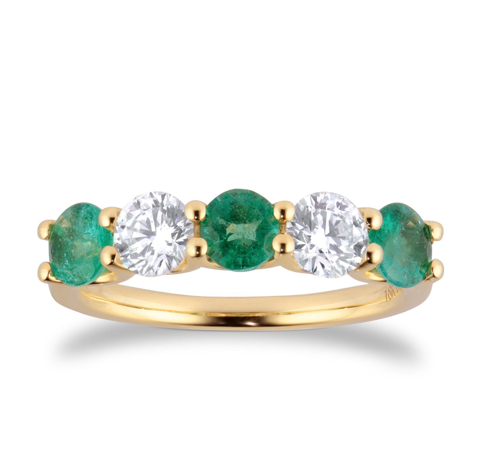 Mappin & Webb 18ct Yellow Gold Five Stone Emerald & 0.64cttw Diamond Ring Mappin & Webb 18ct Yellow Gold Five Stone Emerald & 0.64cttw Diamond Ring