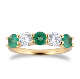 06508487150 - 18ct Yellow Gold Five Stone Emerald 
1.50cttw Diamond Ring - Ring Size O