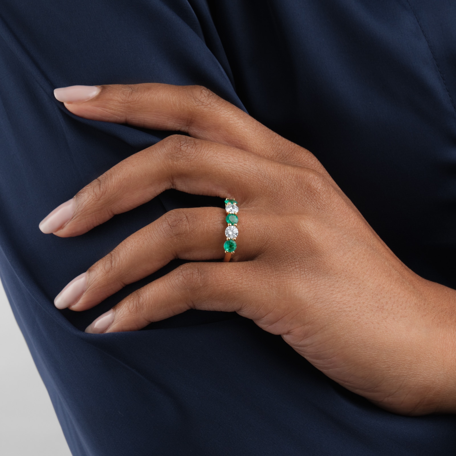 Mappin & Webb 18ct Yellow Gold Five Stone Emerald & 0.64cttw Diamond Ring Mappin & Webb 18ct Yellow Gold Five Stone Emerald & 0.64cttw Diamond Ring