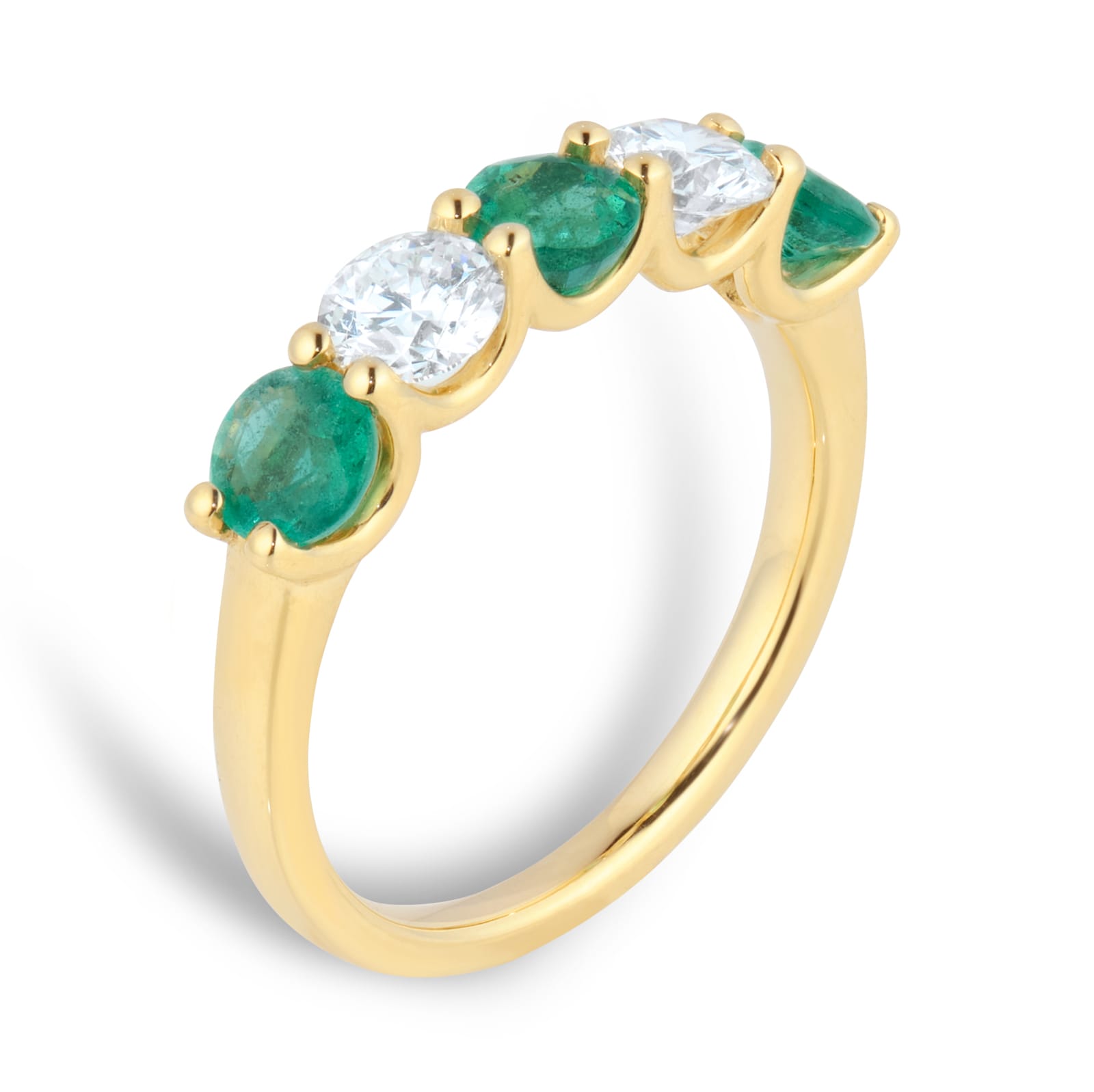 Mappin & Webb 18ct Yellow Gold Five Stone Emerald & 0.64cttw Diamond Ring Mappin & Webb 18ct Yellow Gold Five Stone Emerald & 0.64cttw Diamond Ring