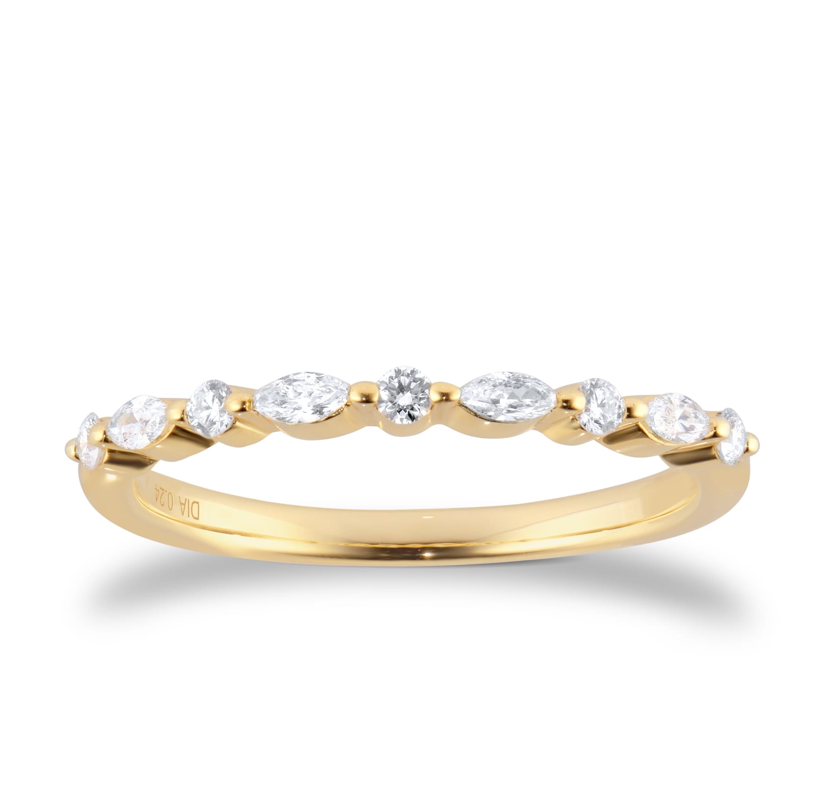 Goldsmiths 18ct Yellow Gold 0.24cttw Brilliant and Marquise Cut Diamond Half Eternity Ring