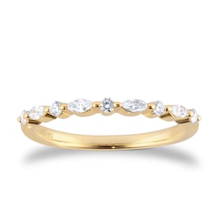 Goldsmiths 18ct Yellow Gold 0.24cttw Brilliant and Marquise Cut Diamond Half Eternity Ring