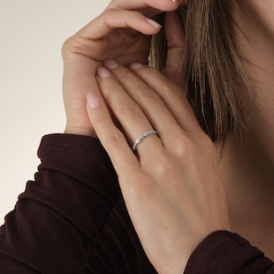 Goldsmiths 9ct White Gold Marquise Shape 0.23cttw Brilliant Cut Diamond Half Eternity Ring