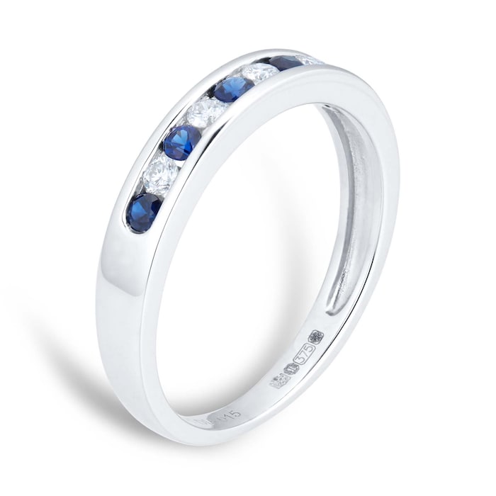 Goldsmiths Brilliant Cut Sapphire And Diamond Eternity Ring In 9 Carat White Gold - Ring Size J