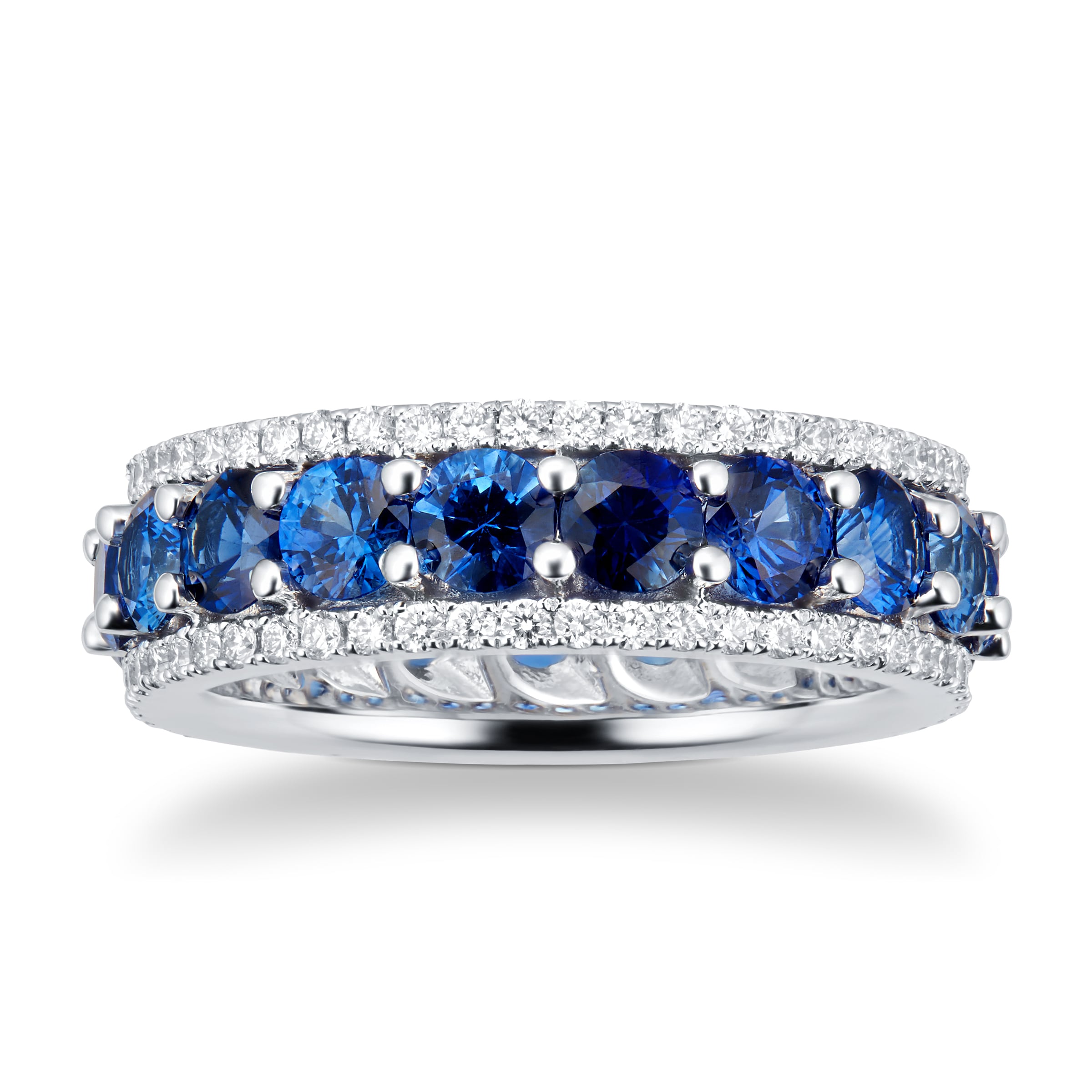 18ct White Gold Sapphire & Diamond Three Row Eternity Ring
