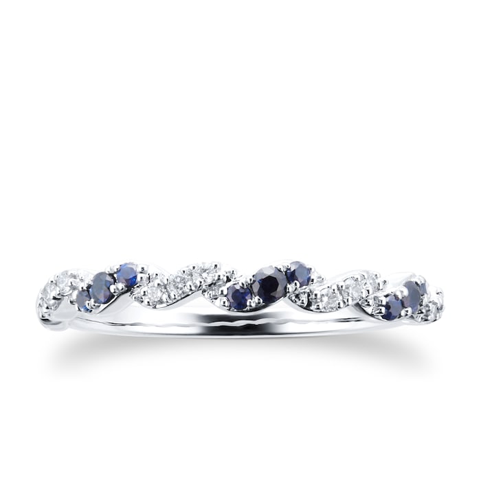 Goldsmiths 18ct White Gold Sapphire & 0.07ct Diamond Twist Eternity Ring