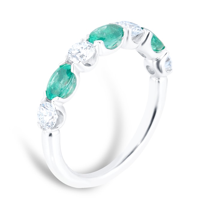Mappin & Webb 18ct White Gold Emerald & 0.70cttw Diamond Eternity Ring