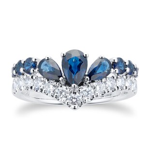Goldsmiths 18ct White Gold 0.50cttw Diamond & Sapphire Tiara Ring