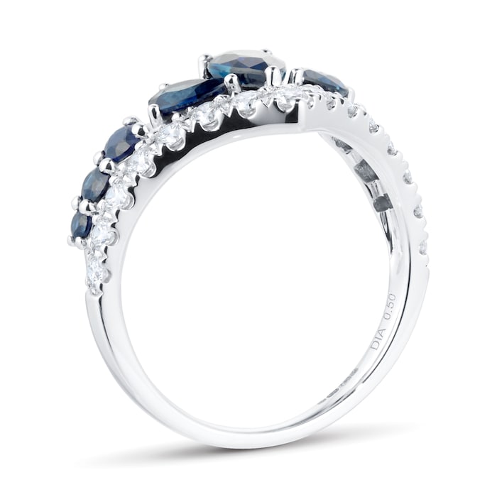 Goldsmiths 18ct White Gold 0.50cttw Diamond & Sapphire Tiara Ring