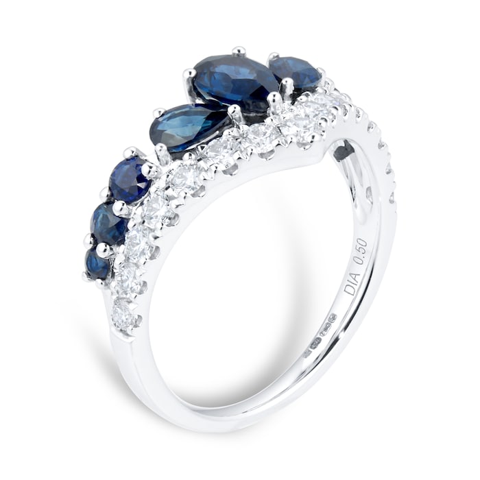 Goldsmiths 18ct White Gold 0.50cttw Diamond & Sapphire Tiara Ring