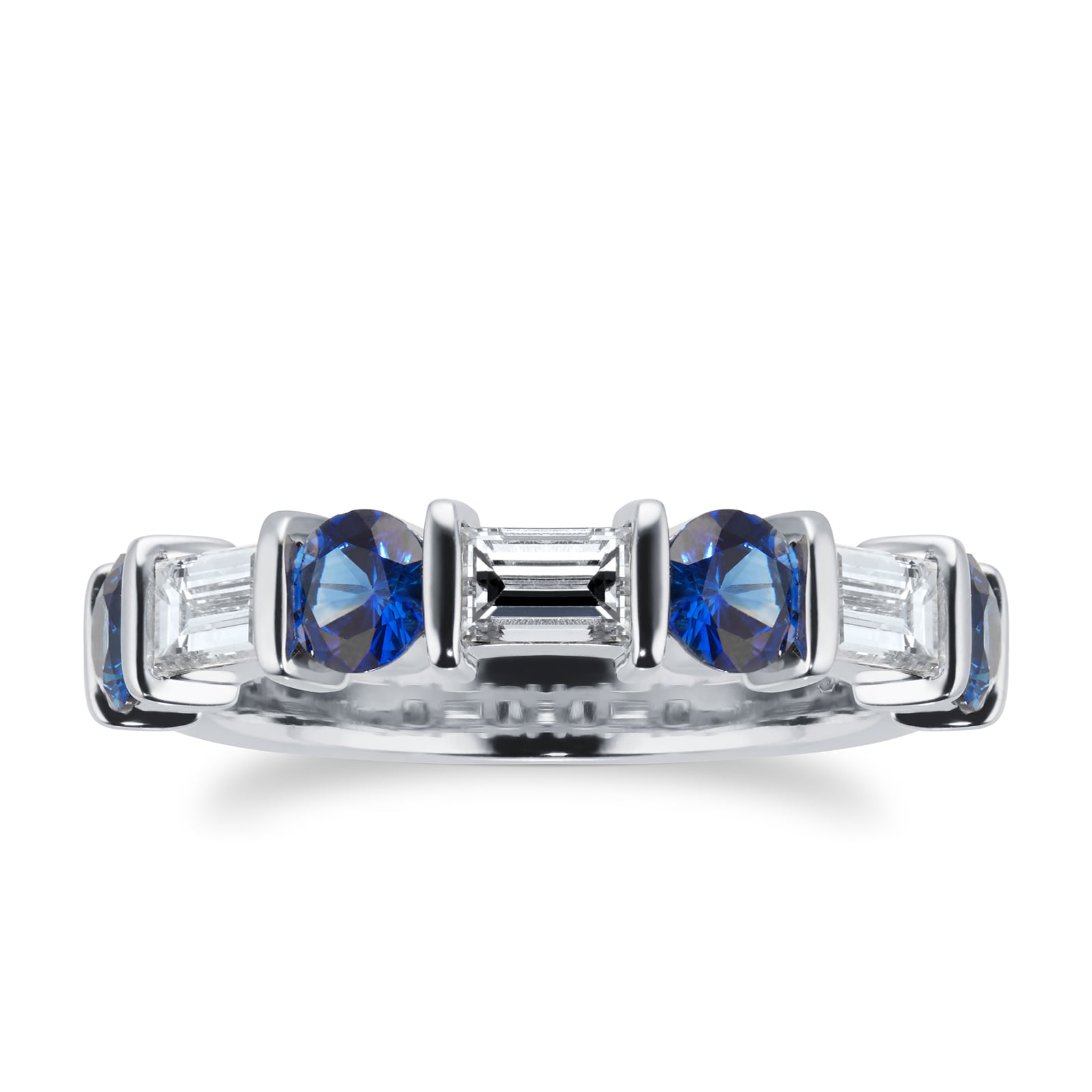 Platinum 0.81cttw Diamond & Baguette Cut Sapphire Eternity Ring - Ring Size M.5