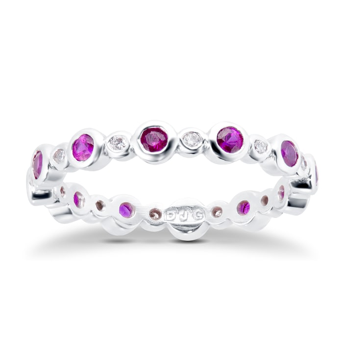 Goldsmiths 18ct White Gold Diamond & Pink Sapphire Eternity Ring - Ring Size L