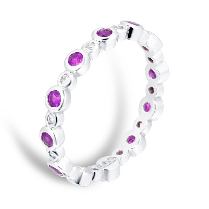 Goldsmiths 18ct White Gold Diamond & Pink Sapphire Eternity Ring - Ring Size L