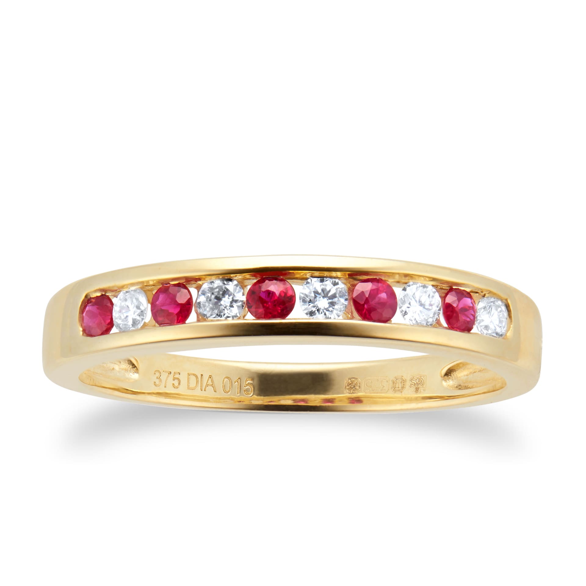 Goldsmiths Brilliant Cut Ruby And Diamond Eternity Ring In 9 Carat Yellow Gold Goldsmiths Brilliant Cut Ruby And Diamond Eternity Ring In 9 Carat Yellow Gold