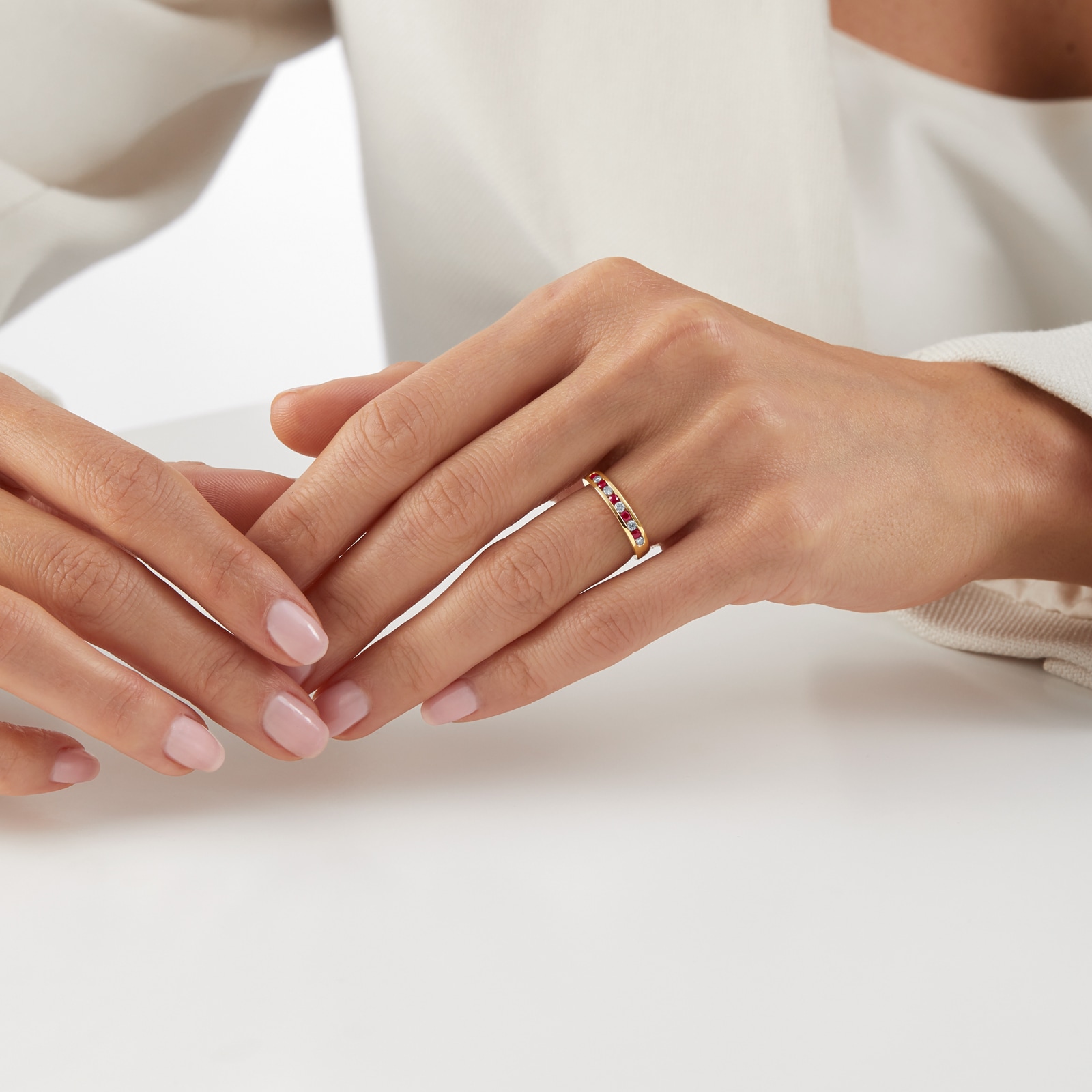 Goldsmiths Brilliant Cut Ruby And Diamond Eternity Ring In 9 Carat Yellow Gold Goldsmiths Brilliant Cut Ruby And Diamond Eternity Ring In 9 Carat Yellow Gold