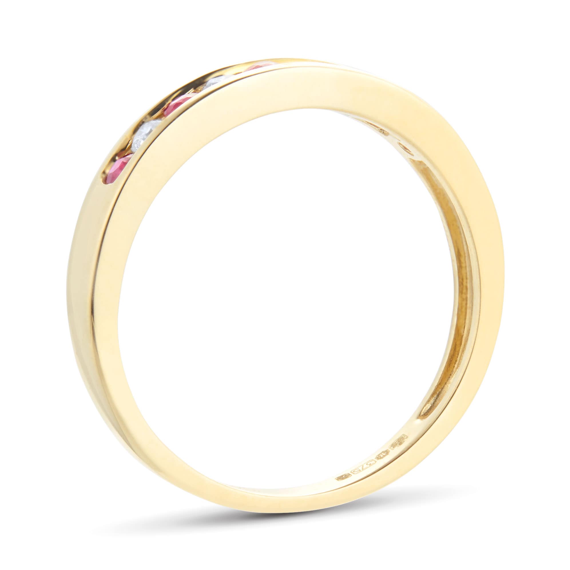 Goldsmiths 9ct Yellow Gold 0.30ct Ruby and 0.15ct Diamond Half Eternity Ring