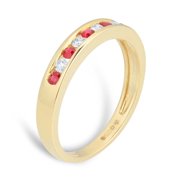 Goldsmiths Brilliant Cut Ruby And Diamond Eternity Ring In 9 Carat Yellow Gold