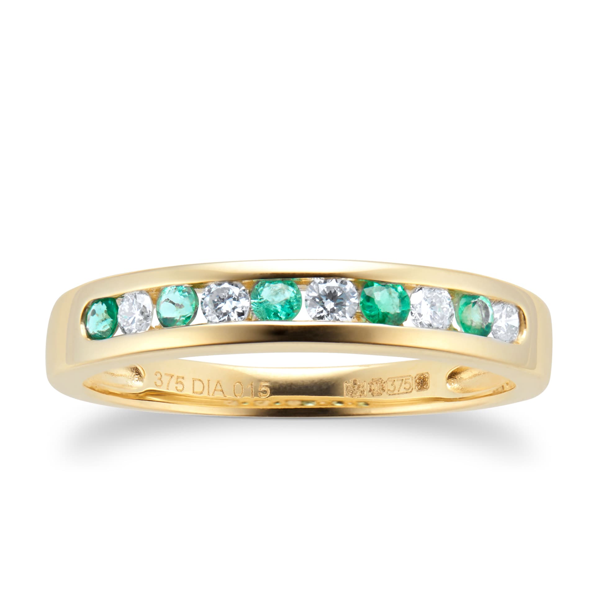 Goldsmiths Brilliant Cut Emerald And Diamond Eternity Ring In 9 Carat Yellow Gold Goldsmiths Brilliant Cut Emerald And Diamond Eternity Ring In 9 Carat Yellow Gold