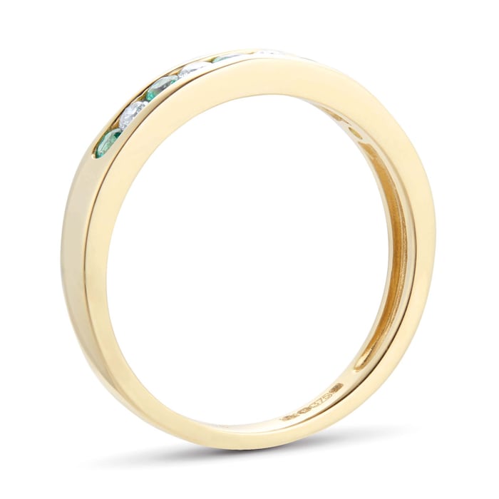 Goldsmiths Brilliant Cut Emerald And Diamond Eternity Ring In 9 Carat Yellow Gold