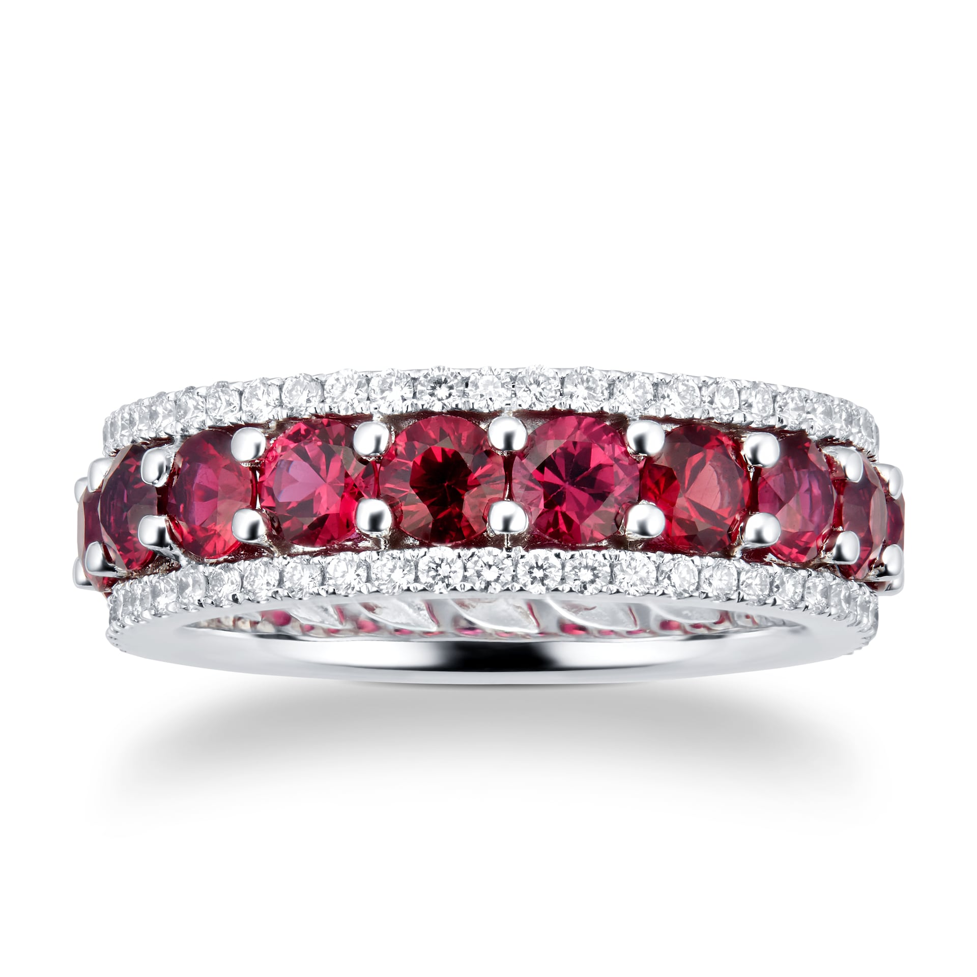 Mappin & Webb 18ct White Gold Ruby & Diamond Three Row Eternity Ring