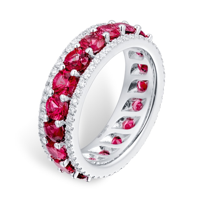 Mappin & Webb 18ct White Gold Ruby & Diamond Three Row Eternity Ring