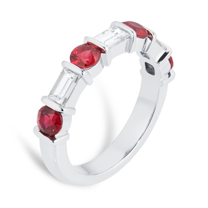 Mappin & Webb Platinum 0.81cttw Diamond & Baguette Cut Ruby Eternity Ring