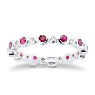 Goldsmiths 18ct White Gold Ruby & Diamond Full Eternity Ring - Ring Size L