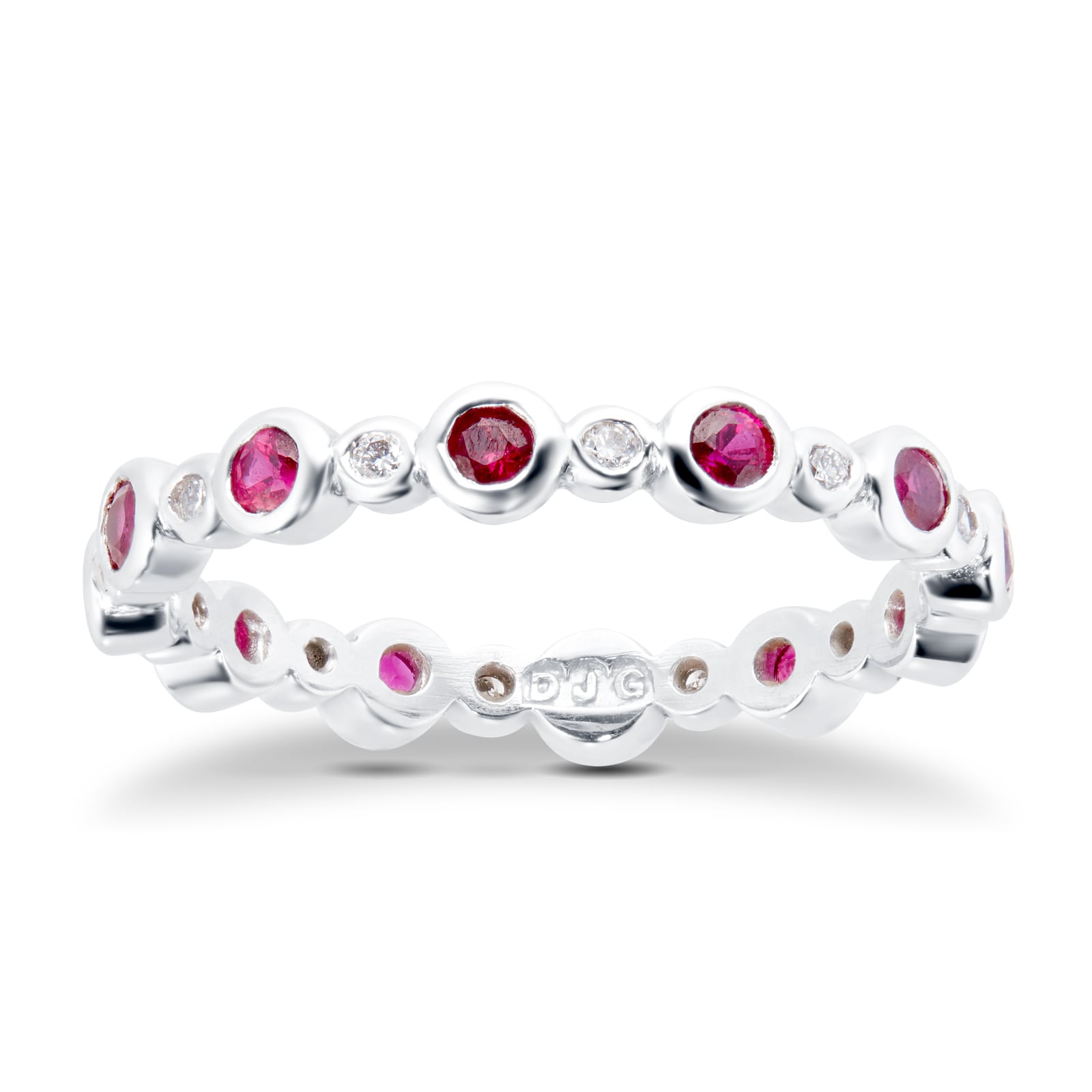 Goldsmiths 18ct White Gold Ruby & Diamond Full Eternity Ring - Ring Size L