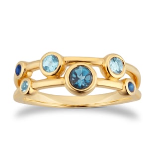 Goldsmiths 18ct Yellow Gold Sapphire Aquamarine and Blue Topaz Bezel Set Ring