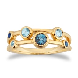 06700133 - 18ct Yellow Gold Sapphire Aquamarine and Blue Topaz Bezel Set Ring