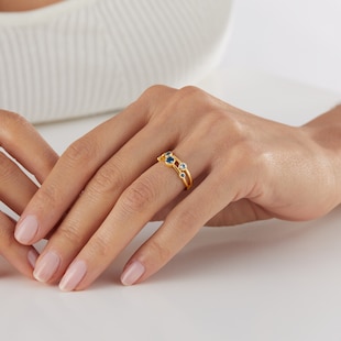 Goldsmiths 18ct Yellow Gold Sapphire Aquamarine and Blue Topaz Bezel Set Ring