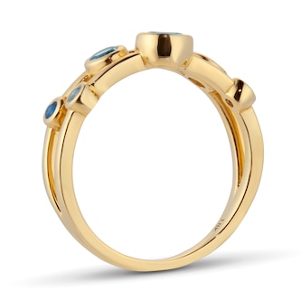 Goldsmiths 18ct Yellow Gold Sapphire Aquamarine and Blue Topaz Bezel Set Ring