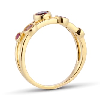Goldsmiths 18ct Yellow Gold Ruby Garnet and Pink Tourmaline Bezel Set Ring