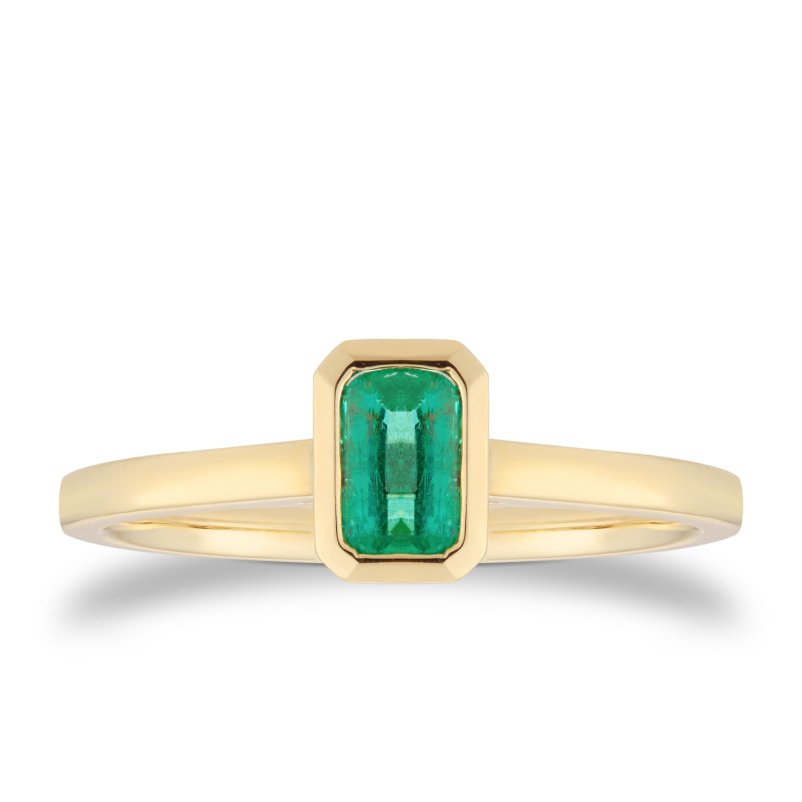 Goldsmiths 9ct Yellow Gold 6x4mm Emerald Cut Emerald Solitaire Ring