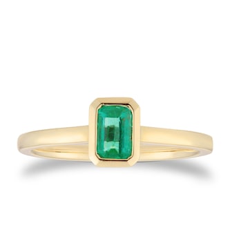 Goldsmiths 9ct Yellow Gold 6x4mm Emerald Cut Emerald Solitaire Ring Goldsmiths 9ct Yellow Gold 6x4mm Emerald Cut Emerald Solitaire Ring