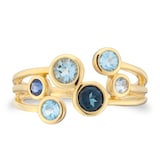 Goldsmiths 18ct Yellow Gold Large Sapphire Aquamarine and Blue Topaz Bezel Set Ring