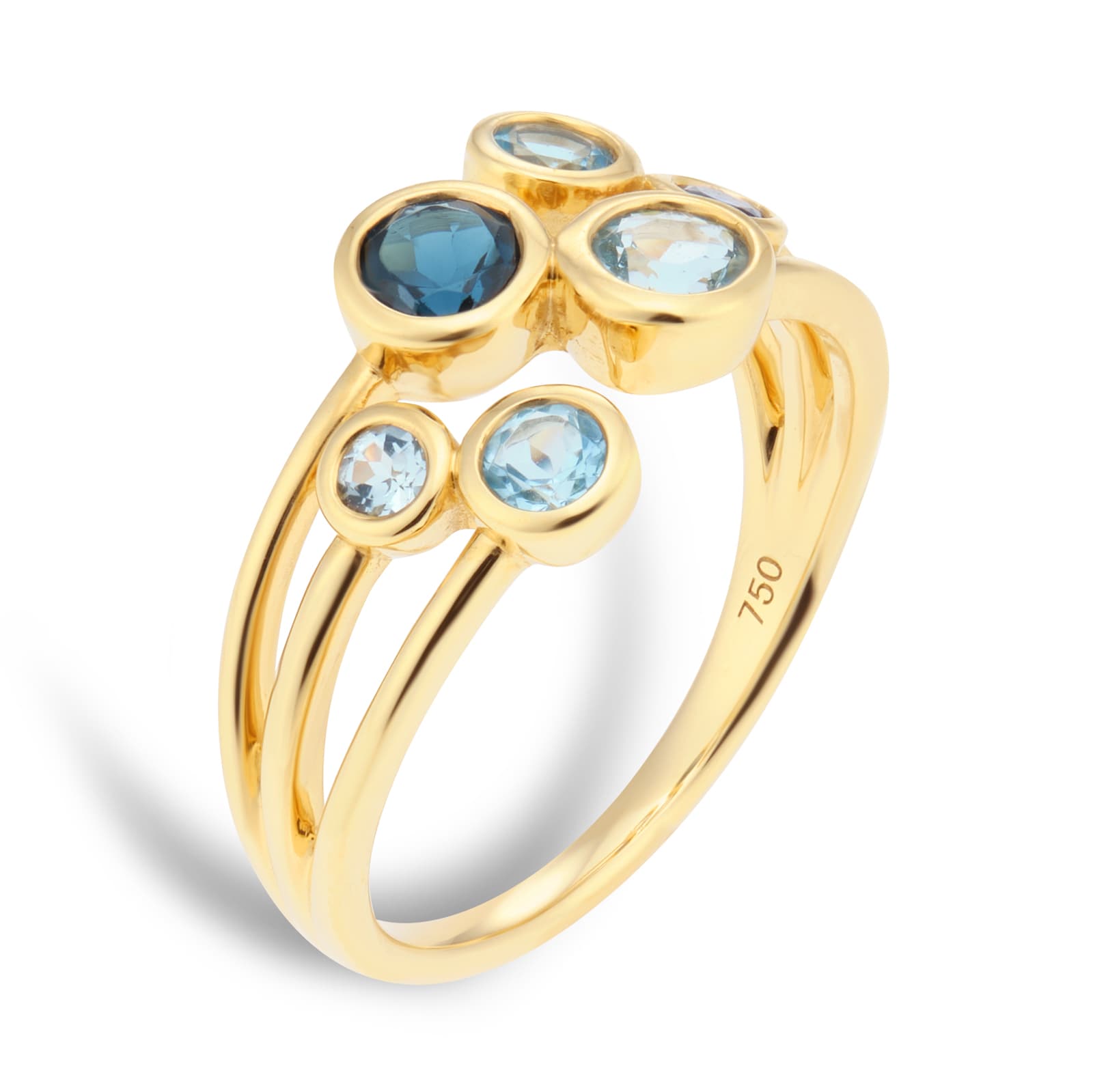 Goldsmiths 18ct Yellow Gold Large Sapphire Aquamarine and Blue Topaz Bezel Set Ring Goldsmiths 18ct Yellow Gold Large Sapphire Aquamarine and Blue Topaz Bezel Set Ring