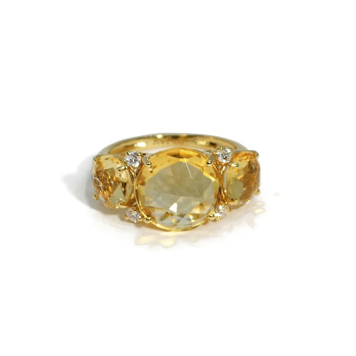 Betteridge 18k Yellow Gold Lilies Citrine and Diamond Trilogy Ring
