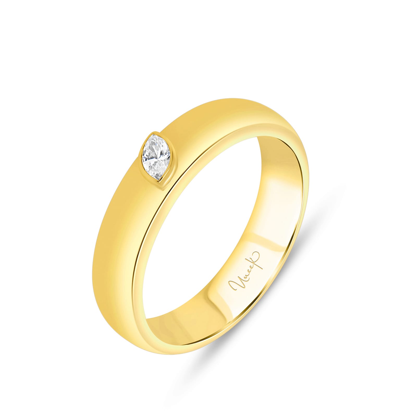 18k Yellow Gold Exclusive 0.10cttw Marquise Cut Diamond 4.4mm Band Size 6.5