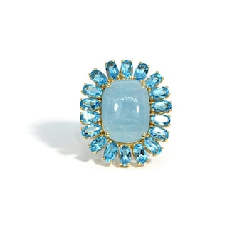 Betteridge 18k Yellow Gold Sole Milky Aquamarine and Blue Topaz Ring Size 6.5