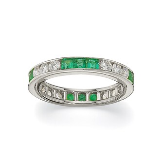 Betteridge Platinum 0.72cttw Diamond and Princess Cut Emerald Eternity Band Size 6.5 Betteridge Platinum 0.72cttw Diamond and Princess Cut Emerald Eternity Band Size 6.5
