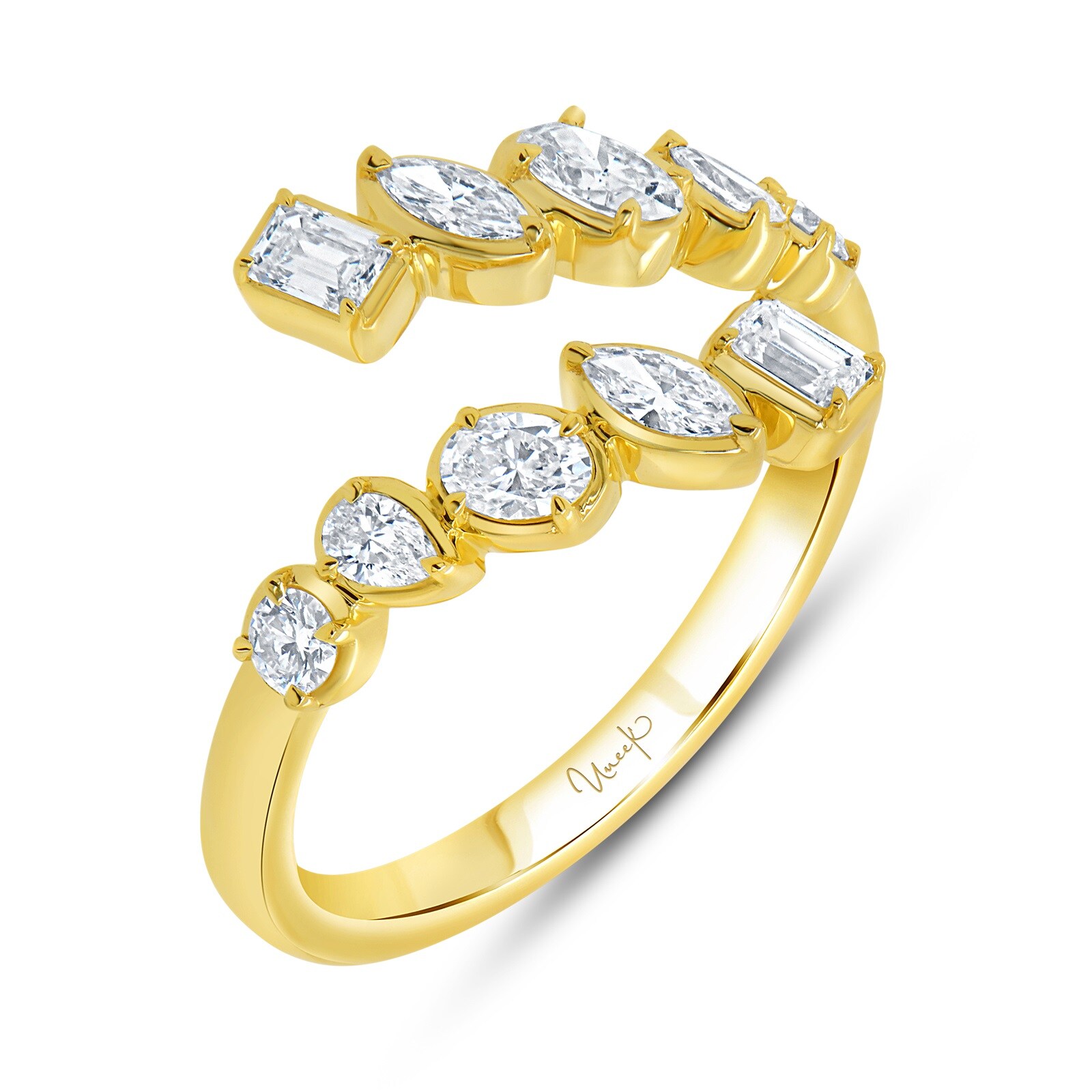 WOS 18K Yellow Gold 0.62cttw Mixed Cut Diamond Bypass Ring - Size 6.5