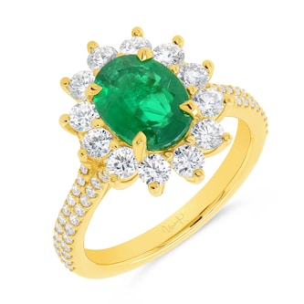 WOS 18K Yellow Gold Diamond & Emerald Ring