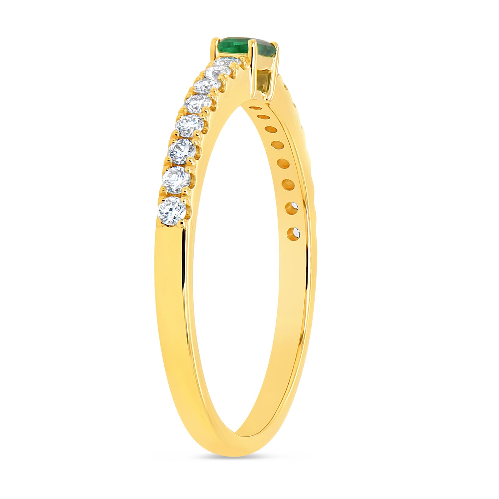 WOS 18K Yellow Gold Baguette Cut Emerald & Diamond Ring