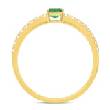 WOS 18K Yellow Gold Baguette Cut Emerald & Diamond Ring