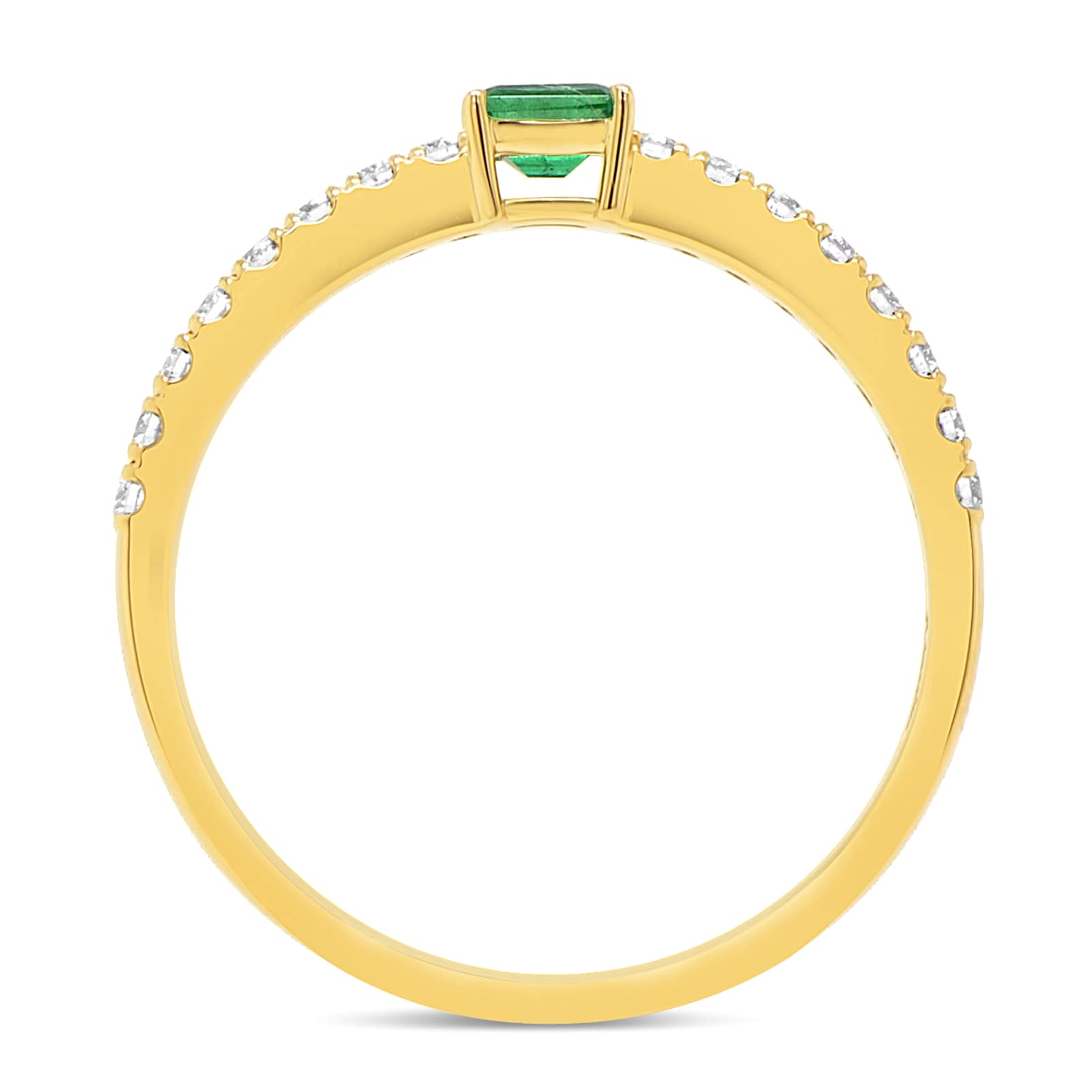 WOS 18K Yellow Gold Baguette Cut Emerald & Diamond Ring